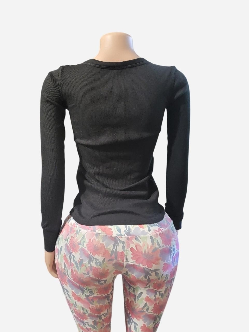 Victoria's Secret Black Ribbed Henley Long Sleeve Top - Picture 4 of 4